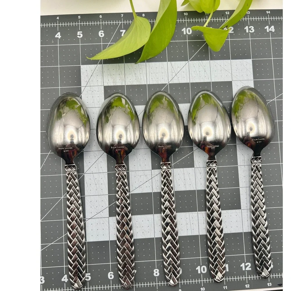 Ralph Lauren Equestrian Braid TBS Set of 5 Serving Spoons Silverplate 1991
